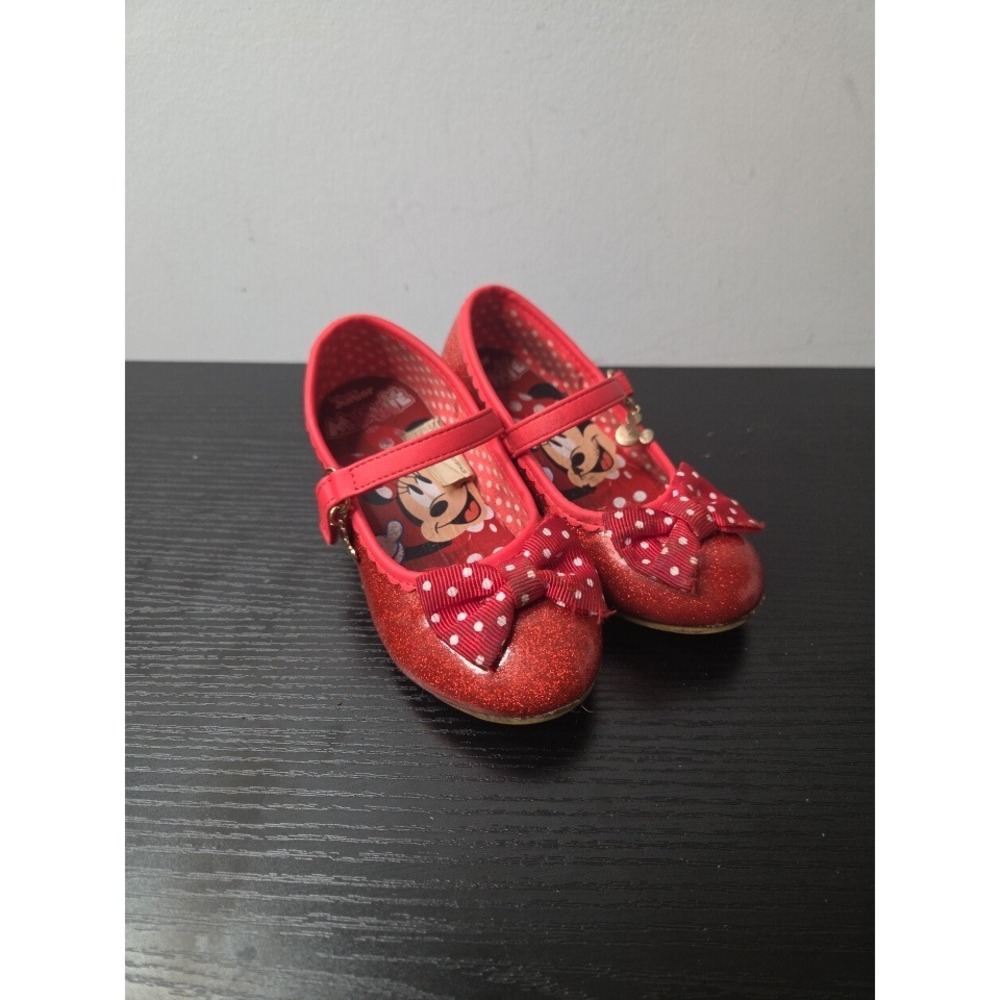 Disney Minnie Mouse Red Glitter Mary Jane Heels Toddler Size 8 Dress Shoes